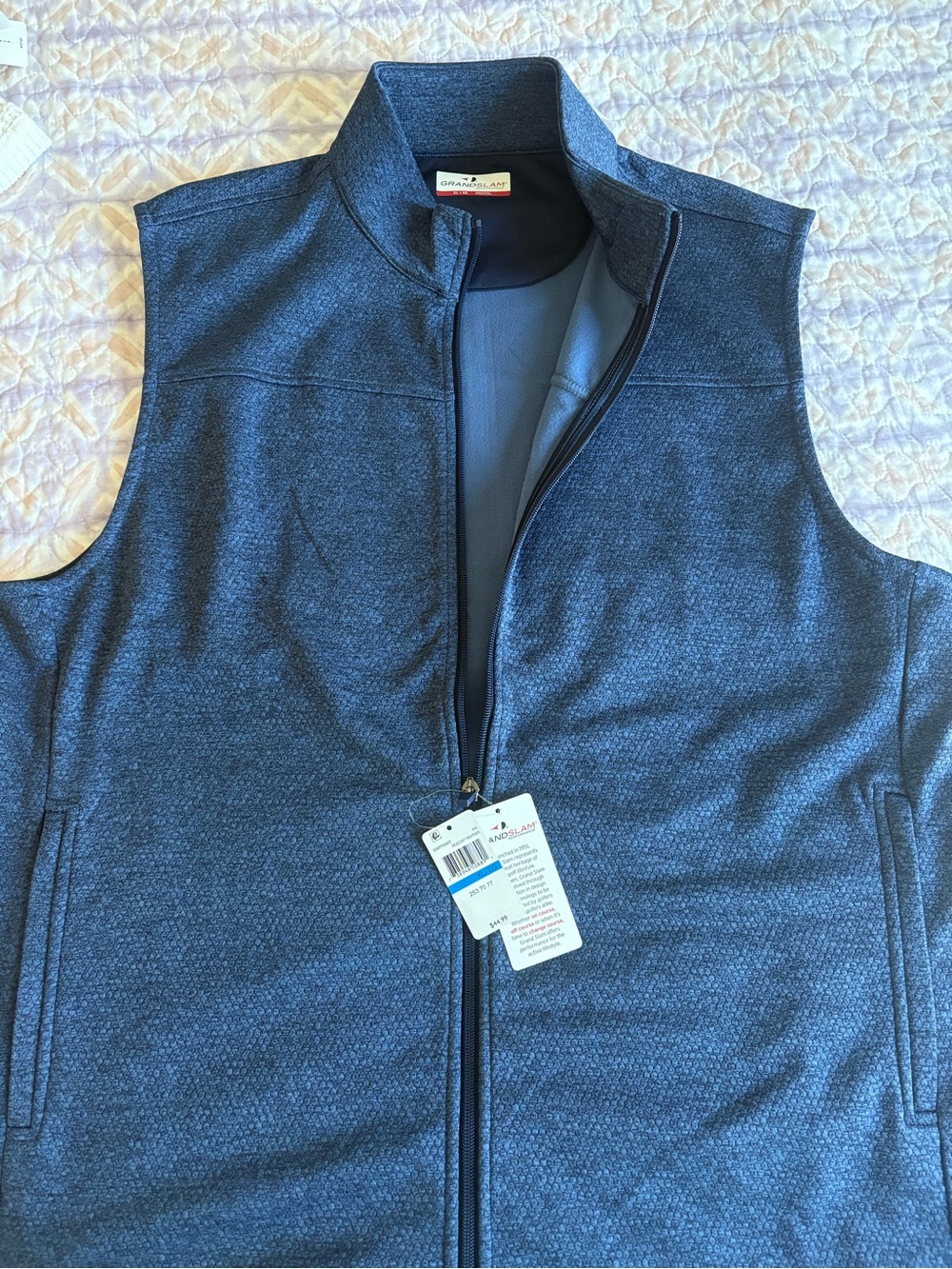Grand Slam Men's Heathered Navy Zip-Front Performance Vest